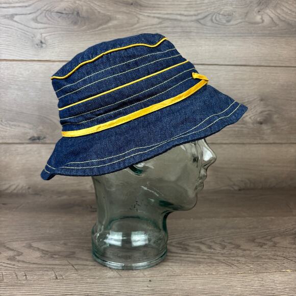 Preston & York Bucket Hat Cap Women's One Size Denim Blue Yellow Lace - Picture 5 of 11